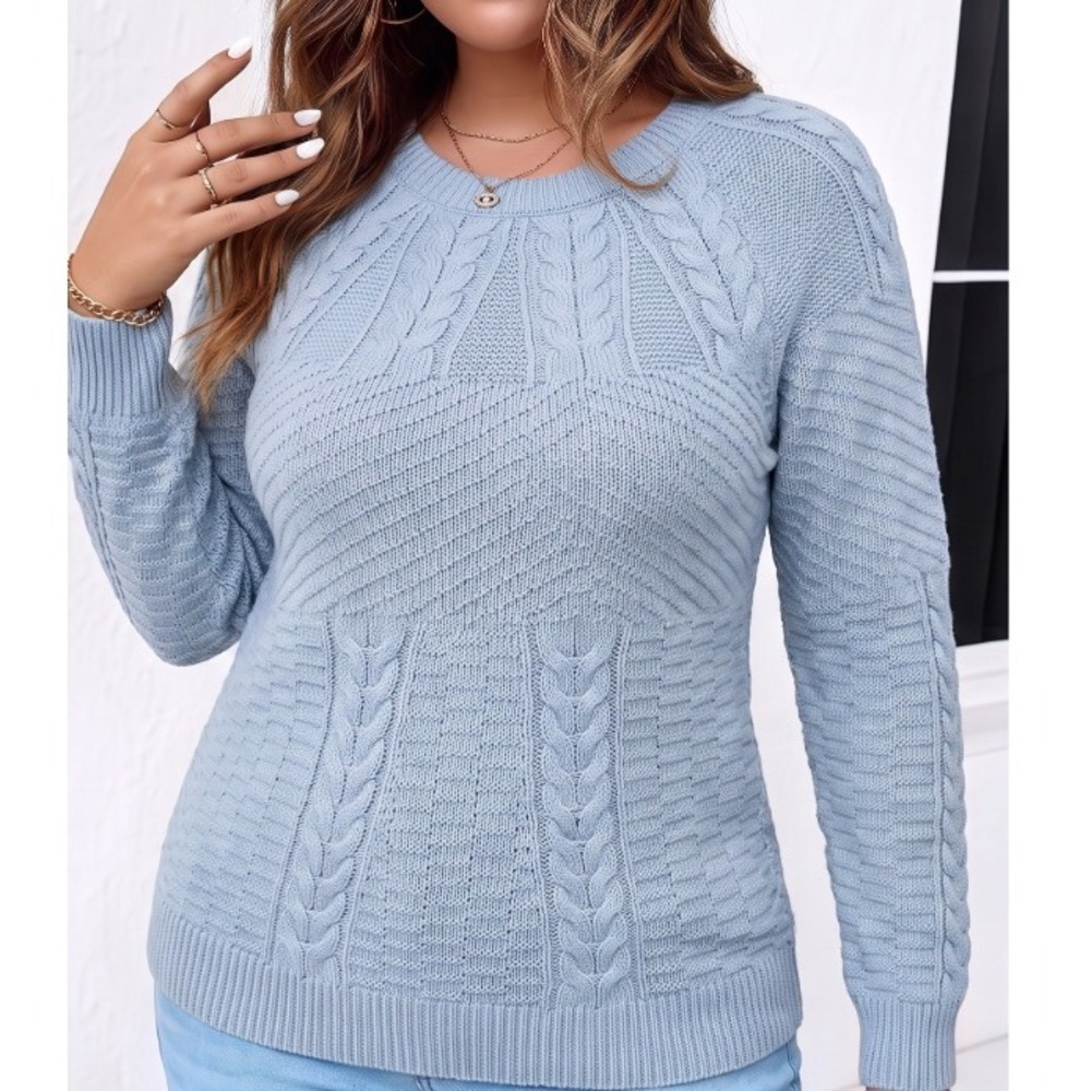Amelie Boutik Cable Knit Pullover Sweater Small Light Blue Mixed Texture LS